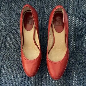 Frye Red Leather Round-Toe Ballet Pumps
